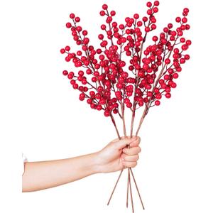Lvydec 4 Pack Artificial Red Berry Stems - 20 Inch Christmas Holly Berry Branches for Holiday Home Decor and Crafts