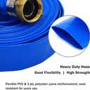 DAVCO 1.25" ID x 50 ft Pool Backwash Hose, Heavy Duty Reinforced Blue PVC Lay Flat Water Discharge Pump Hoses For Swimming Drain Pools and Clean Filters, With Aluminum Pin Lug Fittings