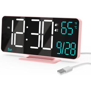 KOSUMOSU Clock for Bedroom, 6.7in Digital Alarm Clock, Auto Dimming, Room Temperature, Day of The Week, Seconds, Date, Alarm Clocks for Bedrooms, Digital Clocks for Living Room