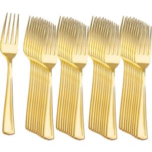 Liacere 360Pcs Plastic Forks - Heavyweight Forks - 7 Inch Heavy Duty Gold Disposable Forks- Gold Plastic Silverwar Perfect For Parties & Weddings & Thanksgiving & Restaurants And Daily Using