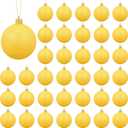 BBTO 36 Pcs Yellow Glitter Christmas Ornament, 2.4 Inch PVC Ball Decorations for Tree, Wreath, Table, Wall, Party