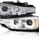SPEC-D TUNING Chrome LED U-Halo Projector Headlights w/LED Strip Compatible with 2012-2015 BMW F30 3-Series Sedan HID Type, Left + Right Pair Headlamps Assembly