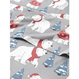 Queen Christmas Santa Bears Sheet Set - Holiday Xmas Pattern Bedding Set - Deep Pockets - Snug Fit - 4 Piece - Wrinkle Free - Cozy Cooling Festive Winter - Holiday Sheets for Women, Men, Kids & Teens