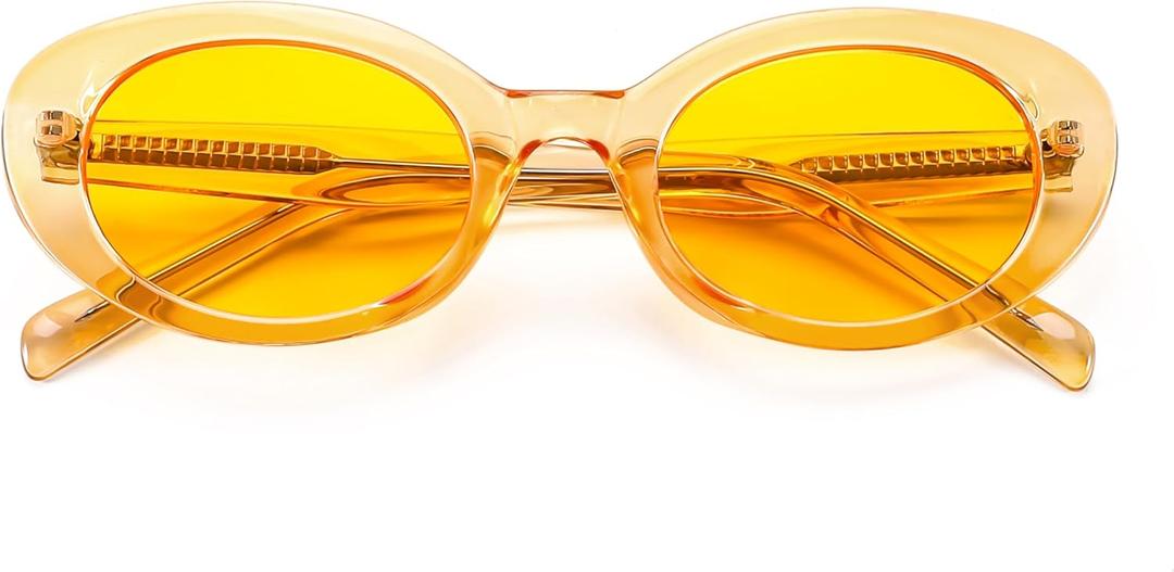 FEISEDY Sunglasses Womens, Retro Oval Cateye Sun Glasses Men, Small 90s Style B4128 (Yellow)