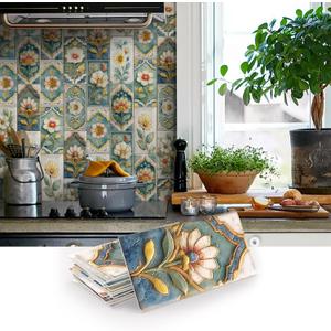 VICCI 16Pcs Tile Decals - Peel and Stick Kitchen Backsplash - Decorative Wall Tiles Stickers 8" x 4" Self-Adhesive Waterproof Removable for Bathroom Cabinets Home DIY Projects Decor (Sjm-325)