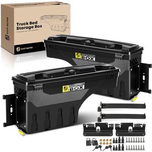 YHTAUTO Set of 2 Truck Bed Storage Tool Box Lockable Compatible with 2007-2018 Chevrolet Silverado & GMC Sierra 1500 2500 3500 3500HD, Without Bed Rail Storage, Swing Waterproof Wheel Well Toolbox (Driver and Passenger Side)