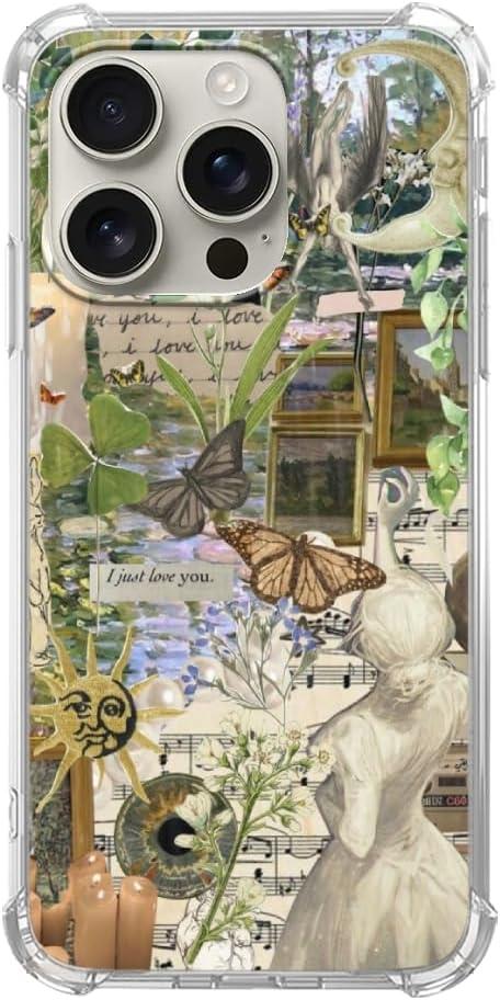 Butterfly Aesthetic Vinatge Case Compatible with iPhone 16 Pro, Cottagecore Nature Fairy Phone Case for iPhone 16 Pro, Trendy Cool TPU Bumper Case Cover