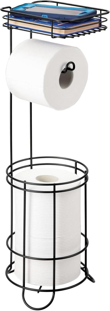 iDesign Weston Stand with Shelf, Matte Black Toilet Paper Holder