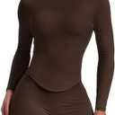 AVGO Workout Shirts for Women Slim Fit Long Sleeve Crop Tops Gym Shirt Running Breathable Athletic Clothes, M, Roasted Brown