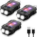 3 Pcs Mini EDC Flashlight Rechargeable Small Keychain Flashlight with White Red Blue Light, 800 High Lumens Pocket USB C LED COB Portable Flash Lights with Clip and Magnet, 8 Modes