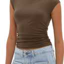 Darong Women's Summer Boat Neck Tops Cap Sleeve Slim Fitted Modal Basic Tee Trendy Casual Shirts (XS)