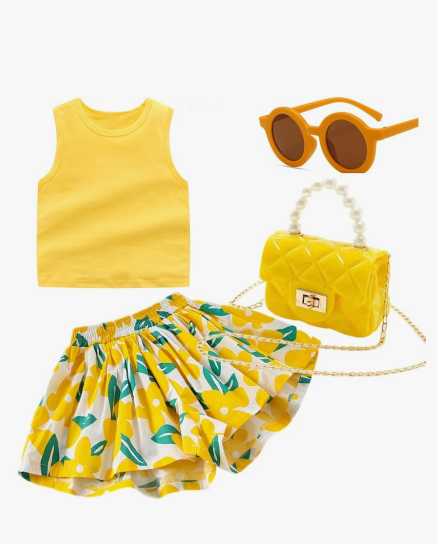 Deerhobbes Design your own Girls' Short Sets - Trendy and Comfortable Summer Outfits for Girls Fashionable Clothing Sets 4pc Size 90