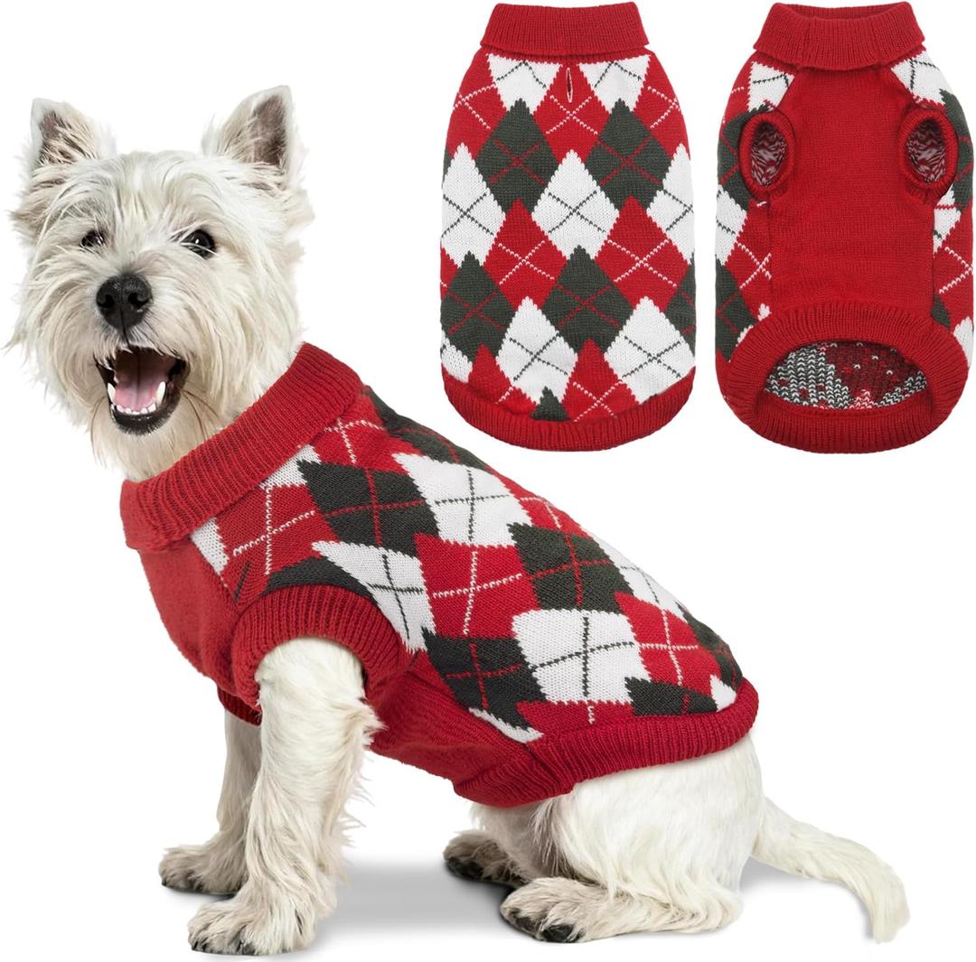 Dog Sweater, Soft Dog Sweaters for Dogs Cats Girl Boy, Classic Knitted Turtleneck Outdoor Pet Clothes for Dogs Girl Boy, Christmas Puppy Kitten Sweater with Leash Hole, Red, Medium