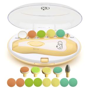 Baby Nail Trimmer 21 in 1, Usage Labeled Case & 13 Extra Replacement Tools, Royal Angels Baby Electric Nail File, Baby Nail Care, Nail Clipper Newborn Toddler Toes & Fingernails Nail Kit (Yellow)