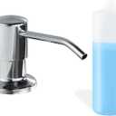 Built in Soap Dispenser for Kitchen Sink, Chrome Stainless Steel Countertop Pump Head (Plastic Inside), Dish Soap Hand Lotion Dispenser with Refillable 17OZ Bottle