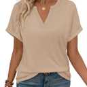 WIHOLL Womens Blouses Spring Tops Short Sleeve Shirts Dressy Casual Summer Vacation Fashion Clothing 2026 (Beige, XL)