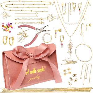 Jewelry Making Kit for Adults & Teens - Girls' DIY Bracelet Making Kit, Friendship Bracelet Kit w/Beads, Chains, Tools with 14K Gold & Silver-Plated Accessories for Necklaces & Earrings (Gold), Small