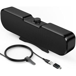 Cirqon Computer Speakers for Desktop PC Monitor, Easy Volume Knob, Sturdy Clamp, Basic Sound, Laptop Speakers with Compact Design, USB/USB C Adapter for Power and Audio (Black)