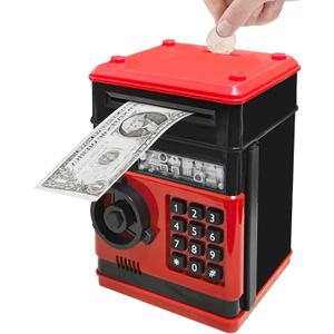 Piggy Bank Electronic Mini ATM for Kids Baby Toy, Safe Coin Banks Money Saving Box Password Code Lock for Children,Boys Girls Best Gift (Black Red), 13 inches x 10 inches x 15 inches