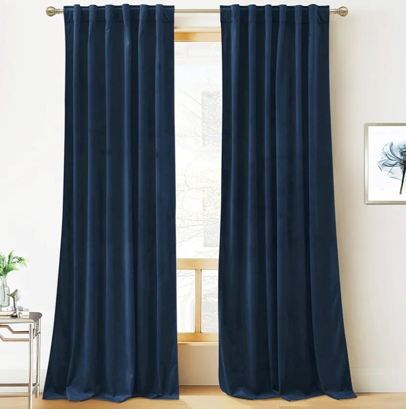 YURIHOME Navy Velvet Curtains 84 Inches for Bedroom, Thermal Insulated Blackout Curtains- Room Darkening Sun Blocking Rod Pocket Window Drapes for Living Room, 2 Panels, 42 x 84 Inches