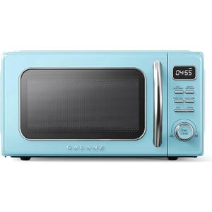 Galanz GLCMKZ11BER10 Retro Countertop Microwave Oven with Auto Cook & Reheat, Defrost, Quick Start Functions, Easy Clean with Glass Turntable, Pull Handle, 1.1 cu ft, Blue