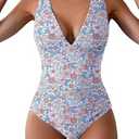 Eomenie One Piece Swimsuit Tummy Control Plunge V Neck Bathing Suit Slimming Wide Straps Swimwear Small