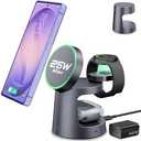 25W Magnetic Wireless Charger for Samsung S26 Ultra, 3-in-1 Fast Charging Station Compatible with Magsafe,Compact Travel Charger Stand for S26 Plus/S25&Galaxy Watch Ultra 8/7 with Night Light, Space Gray