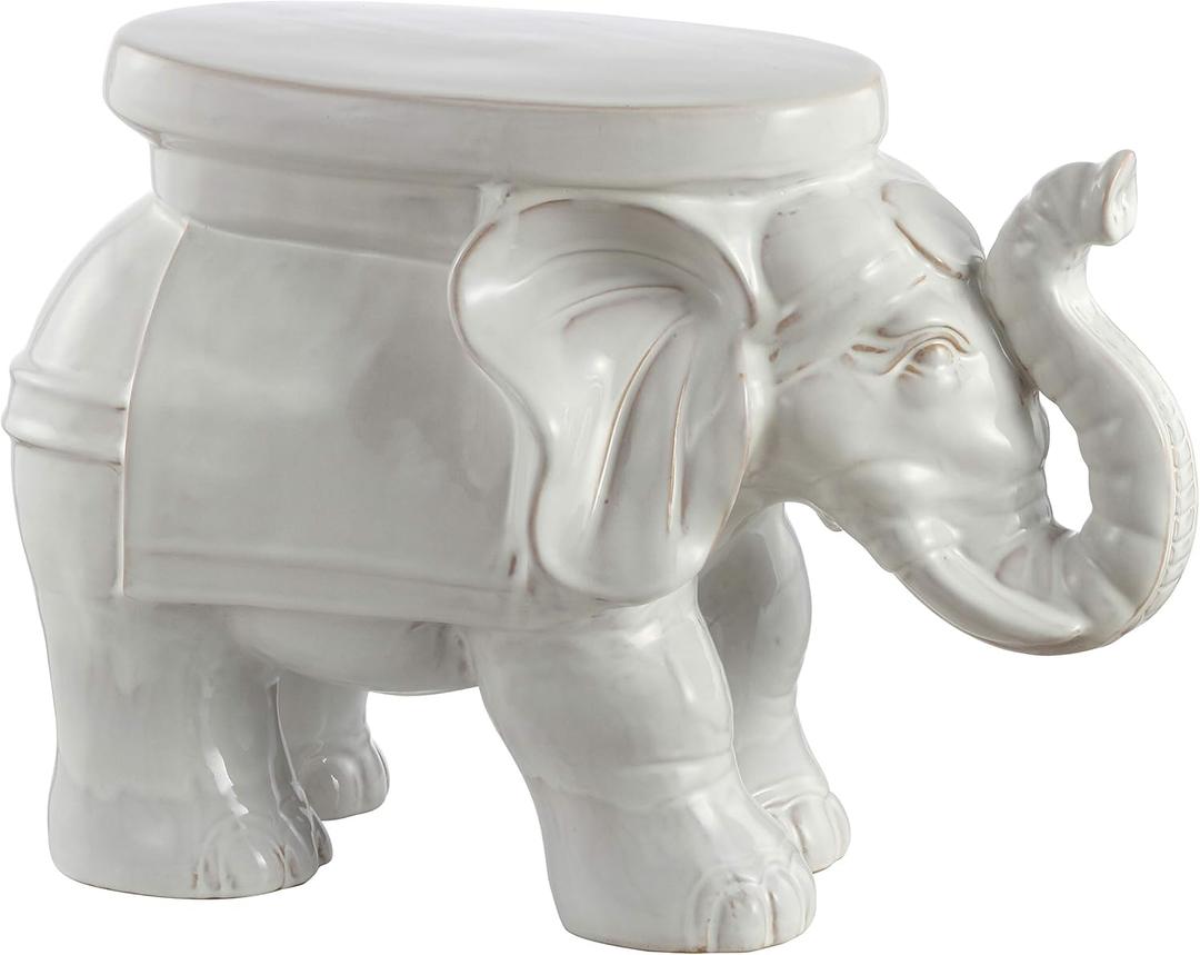 JONATHAN Y TBL1007A White Elephant 14.2" Ceramic Indoor/Outdoor Garden Stool, Coastal, Contemporary, Side Table, Plant Stand, Spill-Proof, Living Room, Bathroom, Garden Room, Patio, Antique White