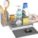 Yofidra Kitchen Sink Caddy with Instant Drying Stone, Metal Stainless Steel Dish Sponge Holder Basket for Sponges, Scrubbers, Soap, 9.5" X 5.5" X 5.7" Sink Box Organizer (Sliver)