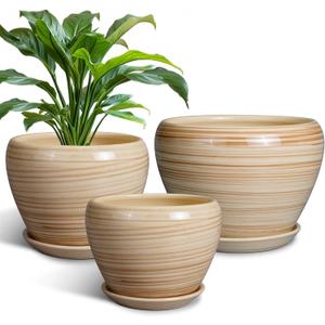 Ceramic Pots for Plants - 10 Inch 8 Inch 6 Inch Plant Pots with Drainage Holes and Saucers Large Planters for Indoor Plants Decorative Outdoor Flower Pots Set of 3 Yellow