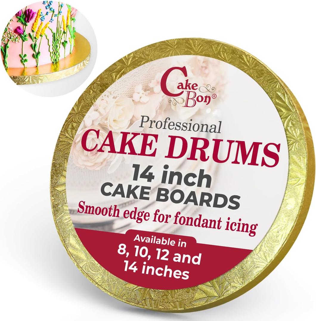 Cakebon Round Cake Boards - Sturdy 1/2 Thick Cake Drums - 14 Inch Professional Base Para Pastel Smooth Straight Edges Gold 1-Pack