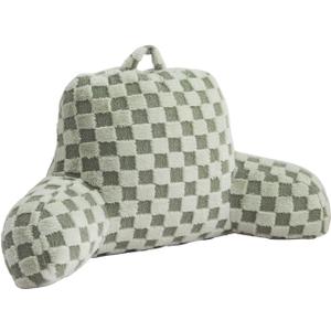Aimuan Reading Pillow Checkered Bed Rest Wedge Backrest Checkerboard Pillow with Arms Back Support for Sitting Up in Bed Cushion Incline Rest Sleeping Snoring Pillow, Light Green Large