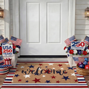 Tinideya 2 Pcs 4th of July Patriotic Door Mat Outdoor 250th Anniversary Welcome Front Door Mat Layered Red White Blue Stars Stripes Entryway Rug Non Slip Independence Day Decor for Front Porch Outside
