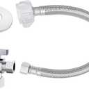 VINTEX Toilet Connector Plumbing kitComplete Toilet Set Valve with 12" Long Stainless Steel Toilet Connector Hose1/2 inch NOM Inlet x 3/8 inch OD Compression Outlet Angle Shut Off+Escutcheon Plate