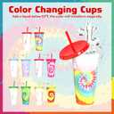 24 oz Color Changing Cups with Lids and Straws, 5 Pack Reusable Plastic Tumblers for Iced Coffee, BPA-Free Tie Dye Cold Cups, Sturdy Drinking Cups with Cleaning Brush Set