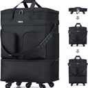 Hanke Expandable Collapsible Luggage with Wheels, Black Upgrade Version 2, 98L, Water-Resistant, 5 Spinner Wheels, 3 Pockets, Polyester, 19x13x27.2 inches, 6.1lb, Carry-On Luggage, Travel, Vacation