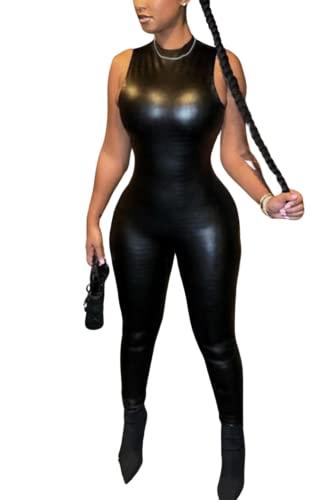 ksotutm Jumpsuits for Women Sexy Dressy Sleeveless Bodycon Party Club One Piece Jumpsuit Black, Small