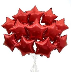 Red Star Foil Balloons 16 Inch | 12 Pack Mylar Balloons for Birthday Party, Wedding, Baby Shower, Anniversary Decorations - Reusable Metallic Red Balloons with Straw for Air & Helium Inflation