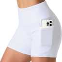 Dragon Fit High Waist Yoga Shorts for Women with 2 Side Pockets Tummy Control Running Home Workout Shorts(Small, White)