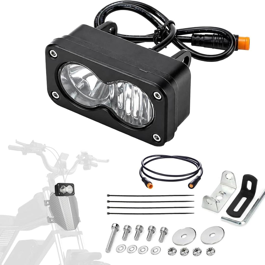 Compatible fits Ridstar Q20 Ebike Headlight, 6500K 20W Super Bright Waterproof LED Light for Ebike, 3 Pin Universal 12V-60V for Ebike, Motorcycle, ATV