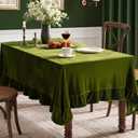 MIULEE Velvet Table Cloth with Decorative Ruffle Edge Luxurious Soft Spring Washable Rectangular Tablecloth Thick Wrinkle-Resistant Oblong Table Cover for Kitchen Dining 60x102 Inch Olive Green