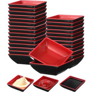 30 Pcs Dipping Bowls, Soy Sauce Dishes, Black Red Dipping Sauce Plate Set Small Dish Pinch Bowls for Condiment, Snack, Sushi, BBQ, Desserts