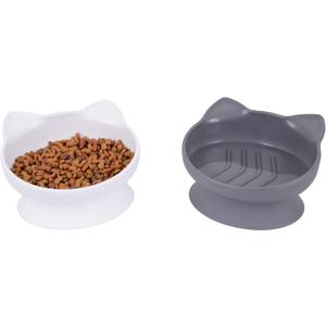 Kitty City Elevated Slow Feeder Cat Bowls (Set of 2), Whisker-Friendly Raised Cat Food Dishes with Ridges, Helps Reduce Fast Eating & Digestion Issues, Dishwasher Safe, 10.8 oz  White & Gray