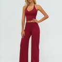 ABOCIW Womens Workout Sets 2 Piece Spaghetti Straps Crop Top Straight Leg Yoga Pants Yoga Pilates Outfits (Red, M)