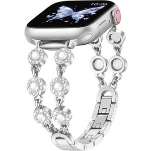 QINGQING Pearl Bands Compatible with Apple Watch 38mm 40mm 41mm 42mm 44mm 45mm 46mm, Beaded for Women Iwatch Band Wrist Straps Series 11/10/9/8/7/6/5/4/SE/3/2/1