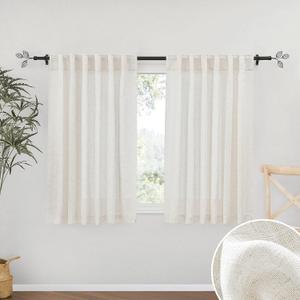 RYB HOME Linen Sheer Curtains - Flax Linen Woven Privacy Semi Sheer Drapes Light Filtering Glare Control Short Small Window Curtains for Kitchen Closet Cafe, W 52 x L 45 Inches, 2 Panels