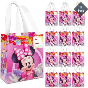 Minnie Mouse Party Favor Bag Set  12 Pack of 8" Minnie Mouse Party Goodie Bags for Kids Bulk Reusable Mini Totes | Disney Birthday Party Supplies