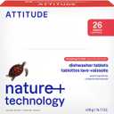 ATTITUDE Dishwasher Pods, Naturally Derived Dishwashing Detergent, Vegan and Plant-Based Dish Soap Tablets, Phosphate Free, Unscented, 26 Count (26 Count (Pack of 1))