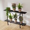 Zhongma 2 Tier Window Height Metal Sturdy Narrow Plant Stand with Wheels, Plant Stand Indoor and Outdoor, L45.67 x W10.3 x H29.9 inch, 440 LBS Capacity & Heavy Duty Construction.