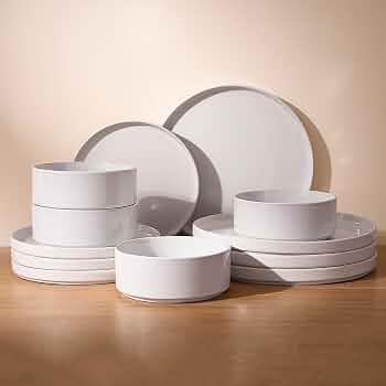  Dinnerware Sets for 4, 12 Pieces Ceramic Plates and Bowls Set